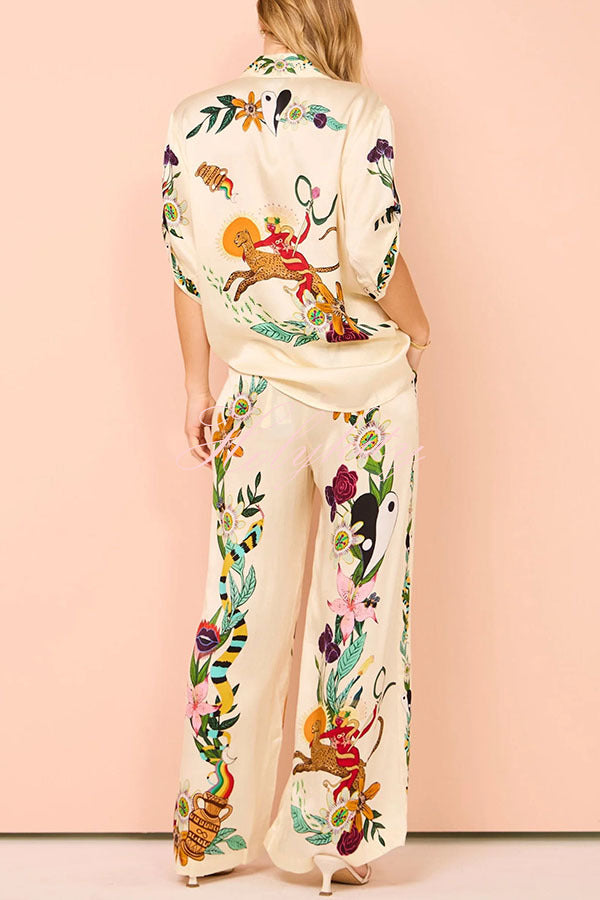 Claire Satin Unique Print Elastic Waist Pocketed Wide Leg Pants-tidenox