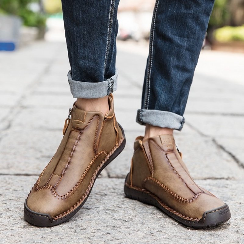 Zipper Plush Ankle Leather Orthopedic Shoes For Men Nonslip Boots-tidenox
