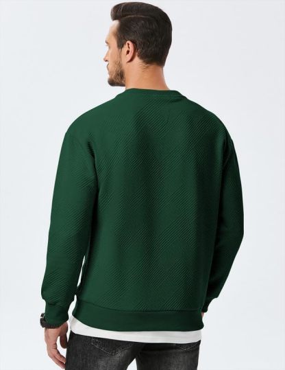 Men's Crewneck Sweatshirts Soild Color Geometric Texture Long Sleeve Casual Pullover Shirt-tidenox