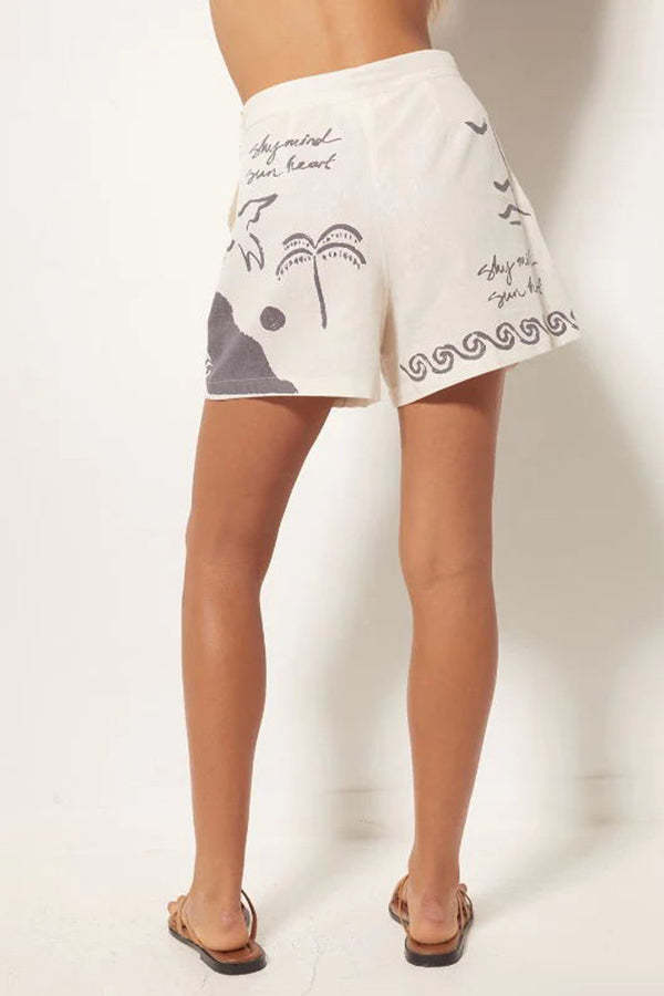 Free and True Linen Blend Hand-painted Print Blouse and Pocketed Shorts Set-tidenox