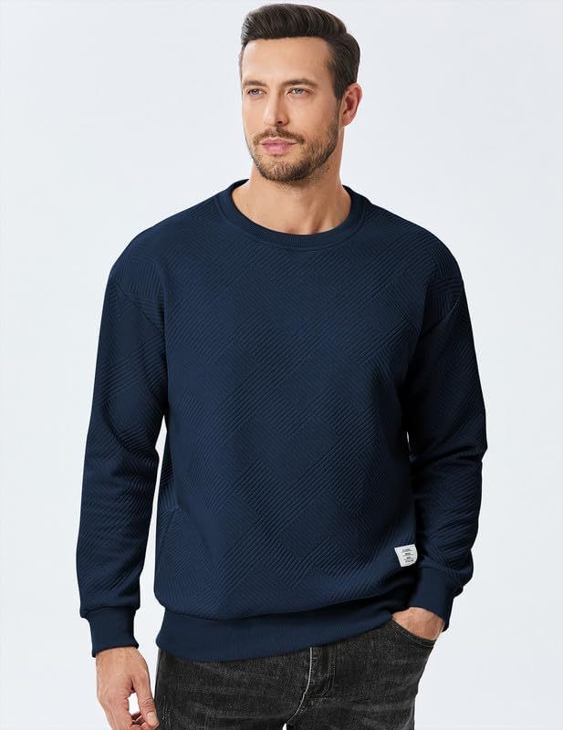 Men's Crewneck Sweatshirts Soild Color Geometric Texture Long Sleeve Casual Pullover Shirt-tidenox