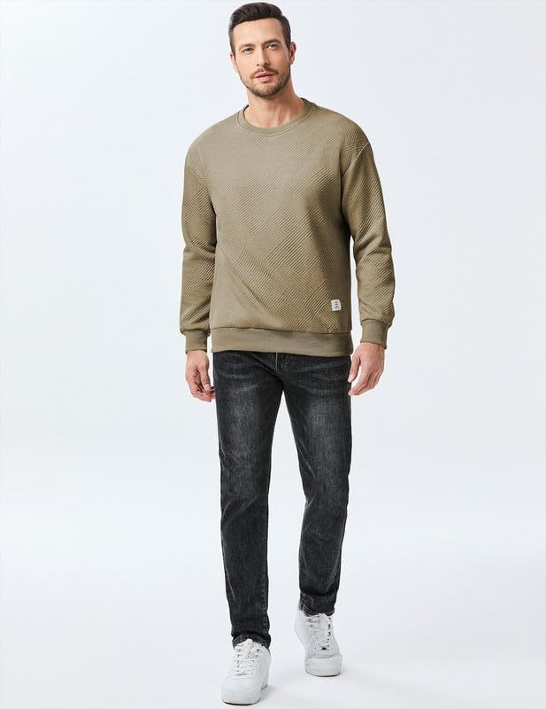Men's Crewneck Sweatshirts Soild Color Geometric Texture Long Sleeve Casual Pullover Shirt-tidenox