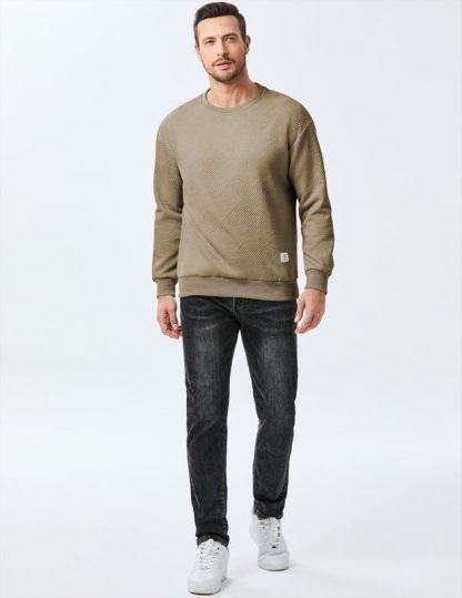 Men's Crewneck Sweatshirts Soild Color Geometric Texture Long Sleeve Casual Pullover Shirt-tidenox