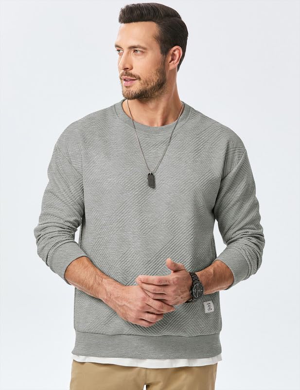 Men's Crewneck Sweatshirts Soild Color Geometric Texture Long Sleeve Casual Pullover Shirt-tidenox