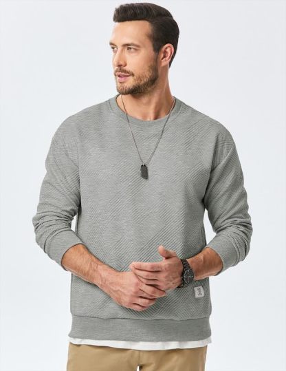 Men's Crewneck Sweatshirts Soild Color Geometric Texture Long Sleeve Casual Pullover Shirt-tidenox