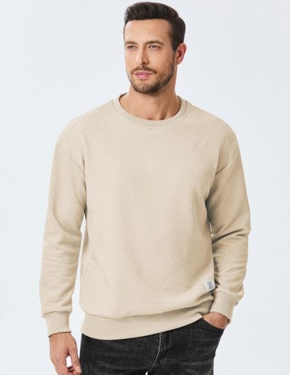 Men's Crewneck Sweatshirts Soild Color Geometric Texture Long Sleeve Casual Pullover Shirt-tidenox
