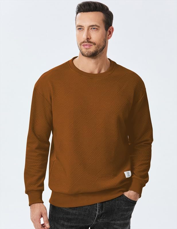 Men's Crewneck Sweatshirts Soild Color Geometric Texture Long Sleeve Casual Pullover Shirt-tidenox