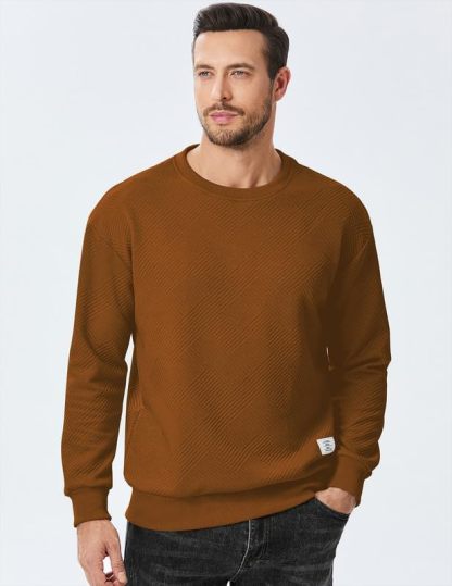 Men's Crewneck Sweatshirts Soild Color Geometric Texture Long Sleeve Casual Pullover Shirt-tidenox