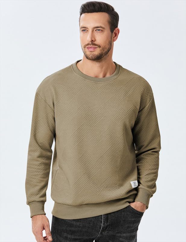 Men's Crewneck Sweatshirts Soild Color Geometric Texture Long Sleeve Casual Pullover Shirt-tidenox