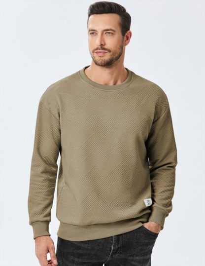 Men's Crewneck Sweatshirts Soild Color Geometric Texture Long Sleeve Casual Pullover Shirt-tidenox
