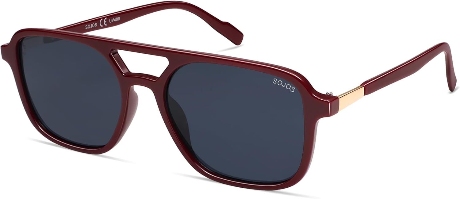 SOJOS Retro Aviator Sunglasses for Women Men,Trendy Rectangle Womens Mens Shades Sun Glasses SJ2202-tidenox