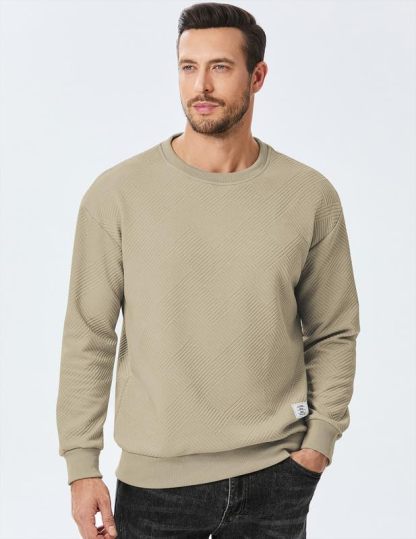 Men's Crewneck Sweatshirts Soild Color Geometric Texture Long Sleeve Casual Pullover Shirt-tidenox