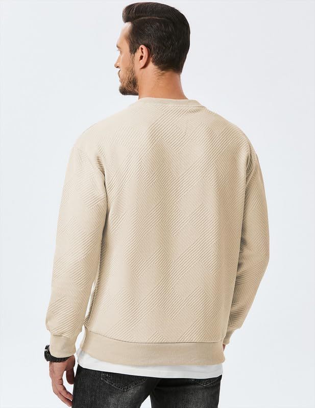 Men's Crewneck Sweatshirts Soild Color Geometric Texture Long Sleeve Casual Pullover Shirt-tidenox