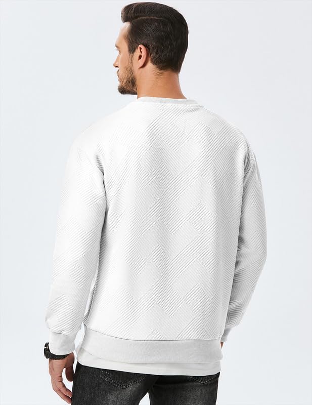 Men's Crewneck Sweatshirts Soild Color Geometric Texture Long Sleeve Casual Pullover Shirt-tidenox