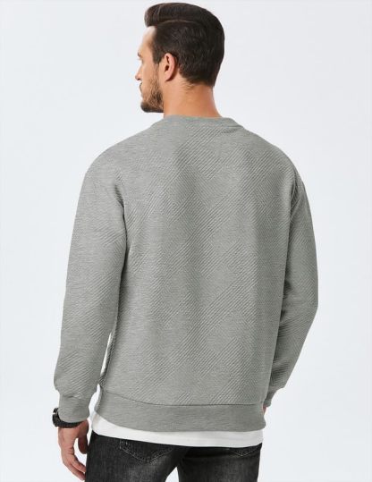 Men's Crewneck Sweatshirts Soild Color Geometric Texture Long Sleeve Casual Pullover Shirt-tidenox
