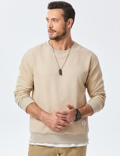Men's Crewneck Sweatshirts Soild Color Geometric Texture Long Sleeve Casual Pullover Shirt-tidenox