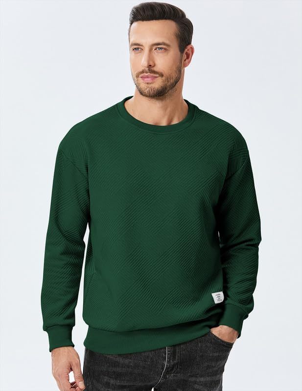 Men's Crewneck Sweatshirts Soild Color Geometric Texture Long Sleeve Casual Pullover Shirt-tidenox