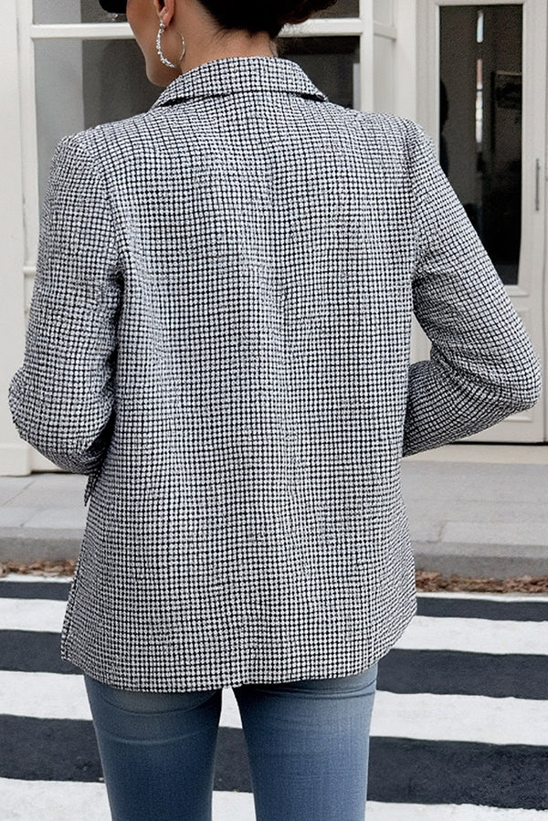 Vintage Houndstooth Lapel Long-sleeved Casual Blazer-tidenox