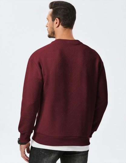 Men's Crewneck Sweatshirts Soild Color Geometric Texture Long Sleeve Casual Pullover Shirt-tidenox