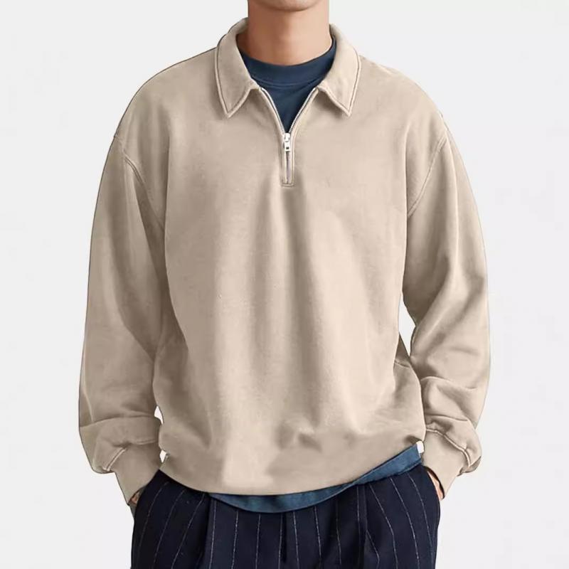 Men's Casual Half-zip Lapel Loose Pullover Polo Shirt-tidenox