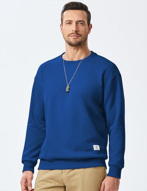 Men's Crewneck Sweatshirts Soild Color Geometric Texture Long Sleeve Casual Pullover Shirt-tidenox