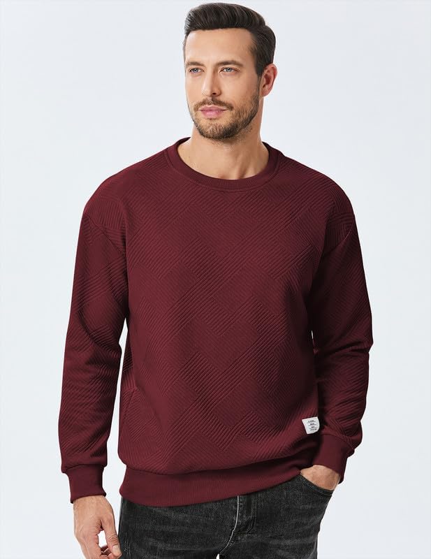 Men's Crewneck Sweatshirts Soild Color Geometric Texture Long Sleeve Casual Pullover Shirt-tidenox