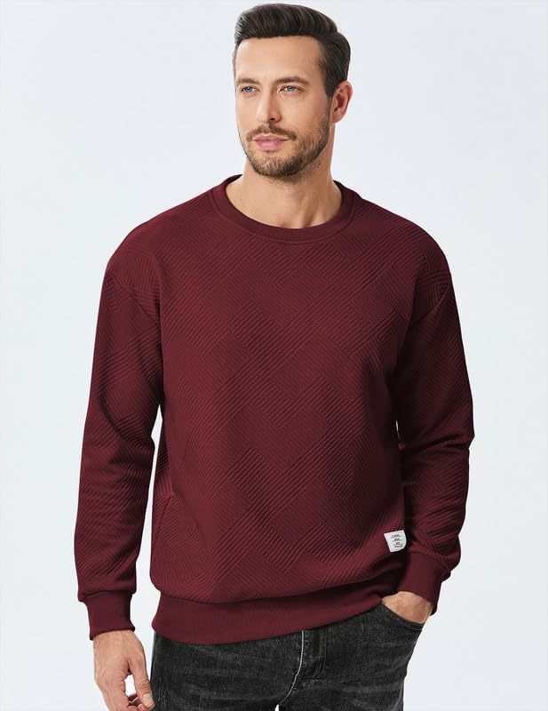 Men's Crewneck Sweatshirts Soild Color Geometric Texture Long Sleeve Casual Pullover Shirt-tidenox