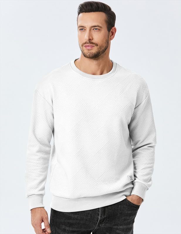 Men's Crewneck Sweatshirts Soild Color Geometric Texture Long Sleeve Casual Pullover Shirt-tidenox