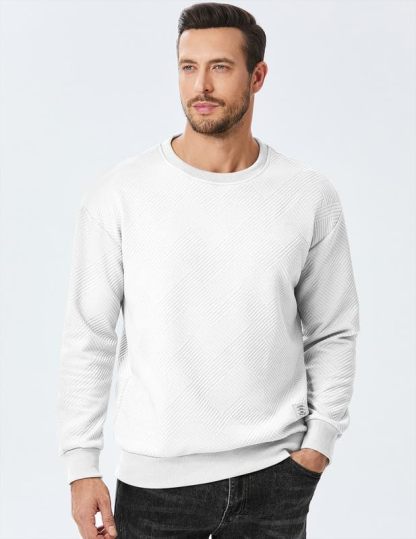 Men's Crewneck Sweatshirts Soild Color Geometric Texture Long Sleeve Casual Pullover Shirt-tidenox