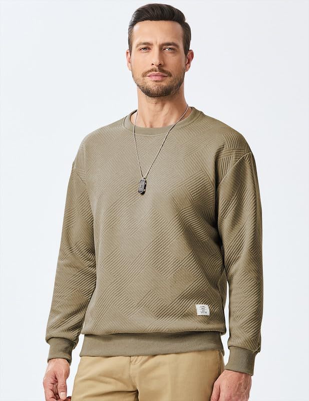 Men's Crewneck Sweatshirts Soild Color Geometric Texture Long Sleeve Casual Pullover Shirt-tidenox