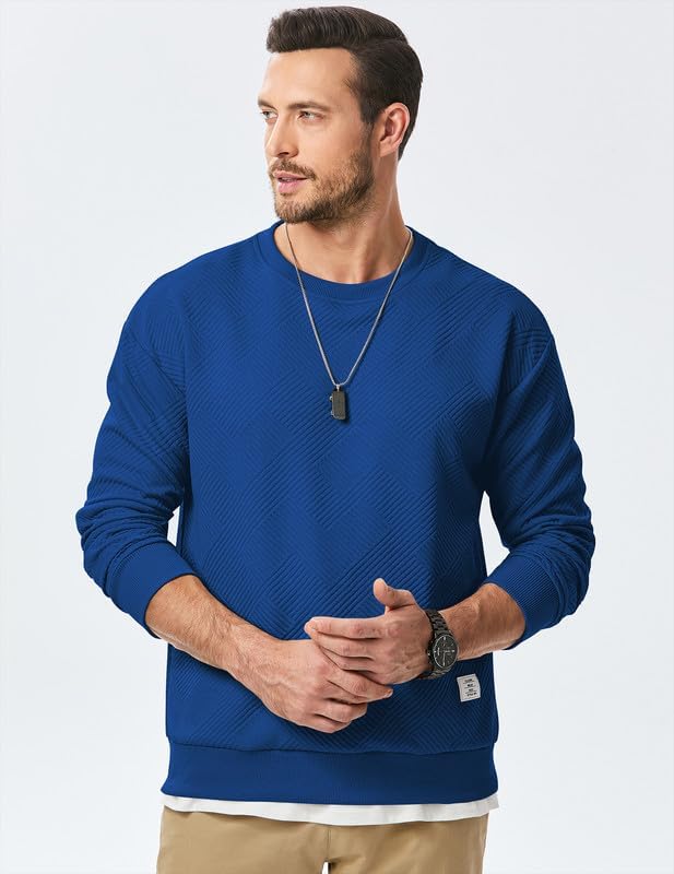 Men's Crewneck Sweatshirts Soild Color Geometric Texture Long Sleeve Casual Pullover Shirt-tidenox