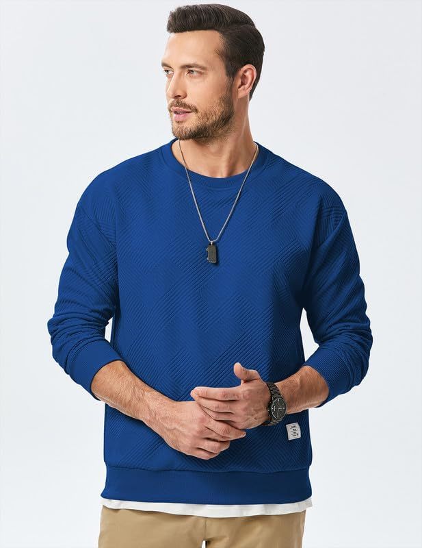 Men's Crewneck Sweatshirts Soild Color Geometric Texture Long Sleeve Casual Pullover Shirt-tidenox