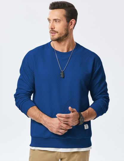Men's Crewneck Sweatshirts Soild Color Geometric Texture Long Sleeve Casual Pullover Shirt-tidenox