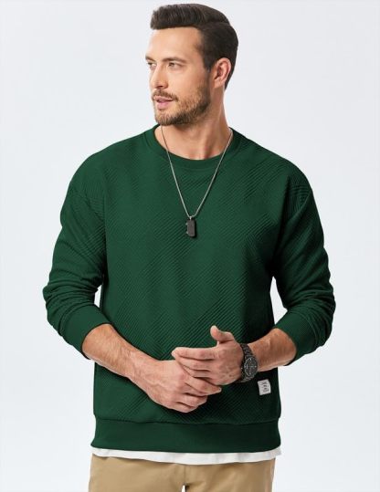 Men's Crewneck Sweatshirts Soild Color Geometric Texture Long Sleeve Casual Pullover Shirt-tidenox