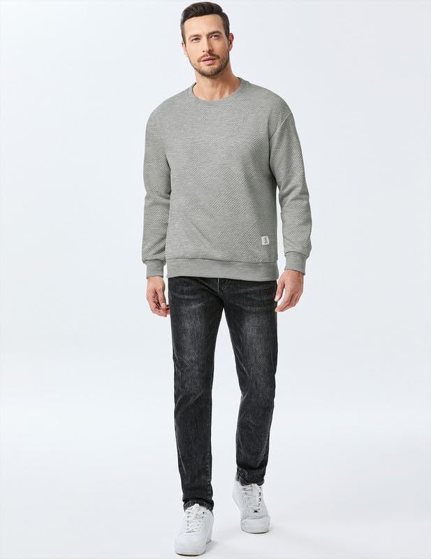 Men's Crewneck Sweatshirts Soild Color Geometric Texture Long Sleeve Casual Pullover Shirt-tidenox