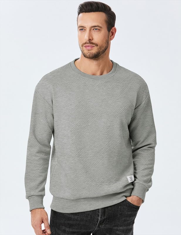 Men's Crewneck Sweatshirts Soild Color Geometric Texture Long Sleeve Casual Pullover Shirt-tidenox