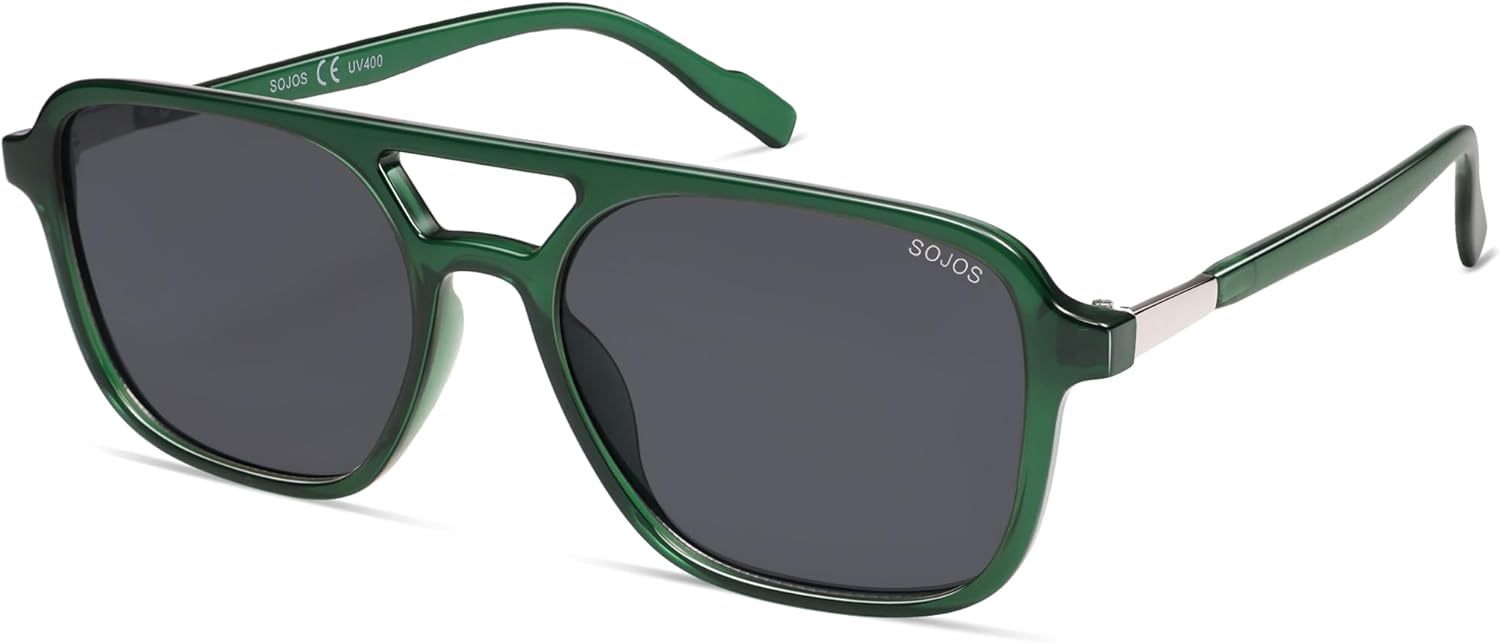 SOJOS Retro Aviator Sunglasses for Women Men,Trendy Rectangle Womens Mens Shades Sun Glasses SJ2202-tidenox