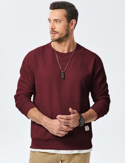 Men's Crewneck Sweatshirts Soild Color Geometric Texture Long Sleeve Casual Pullover Shirt-tidenox