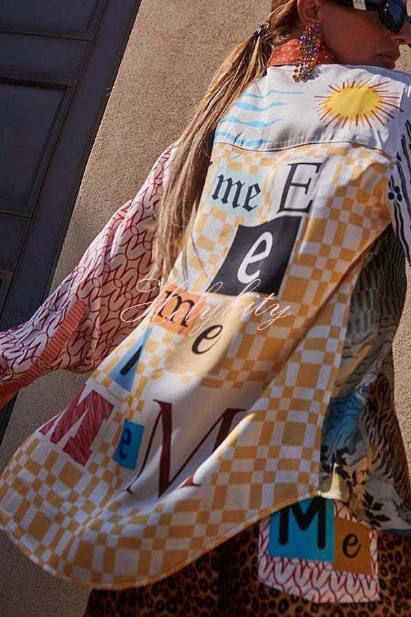 Tropical Jungle Tiger Unique Print Long Sleeve Loose Shirt and Elastic Waist Pants Set-tidenox