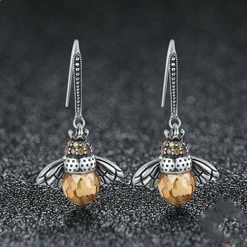 Queen Bee Crystal Drop Earrings-tidenox