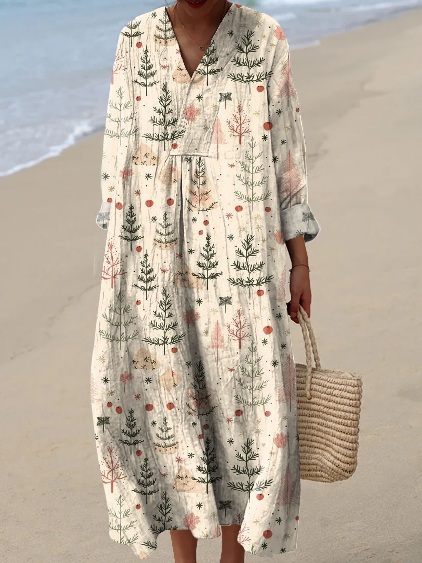 Women's Christmas Tree Art Print Buttoned Cardigan Sweater-tidenox