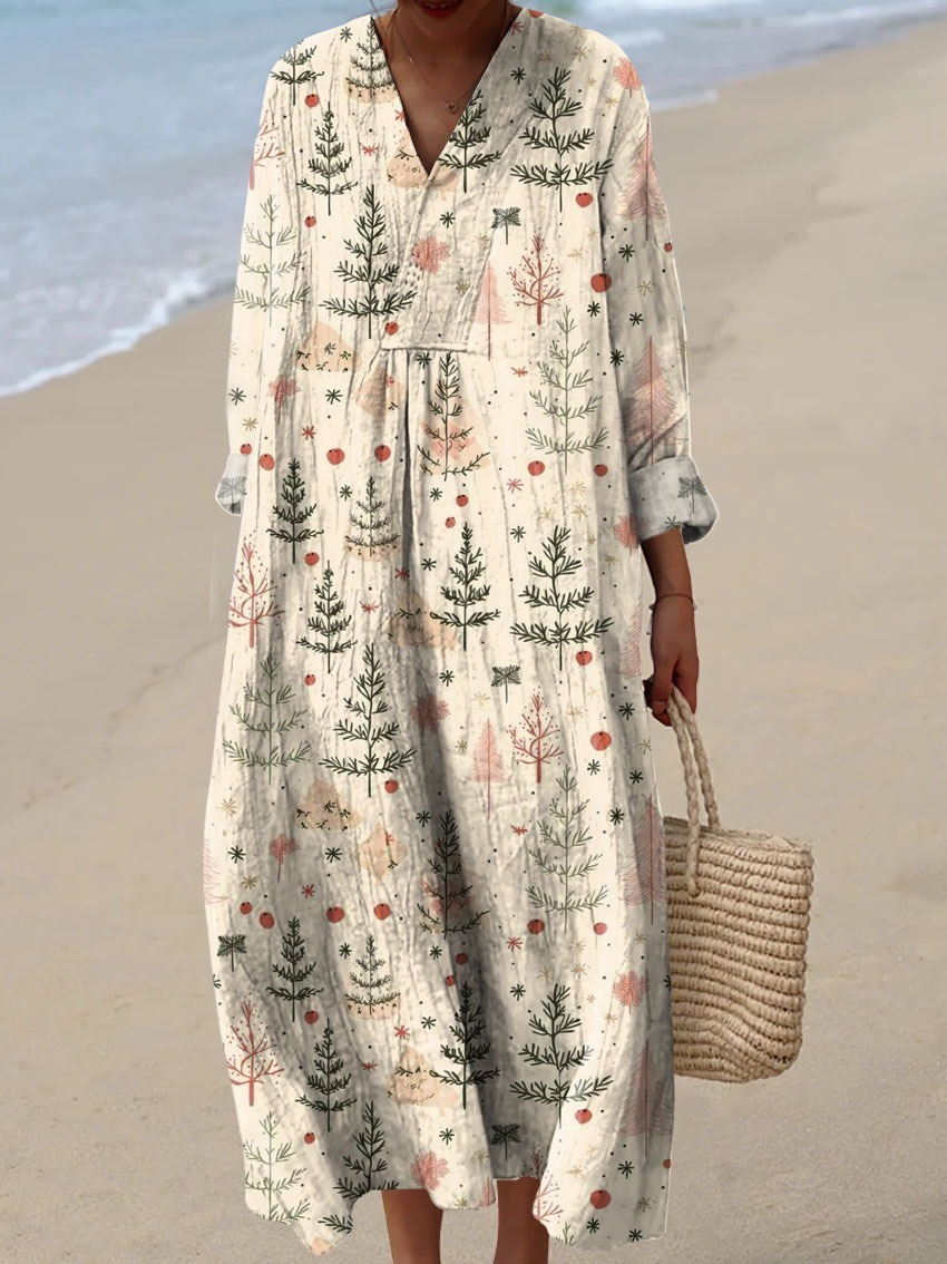 Women's Christmas Tree Art Print Buttoned Cardigan Sweater-tidenox