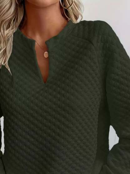 Textured Notched Raglan Sleeve Sweatshirt-tidenox