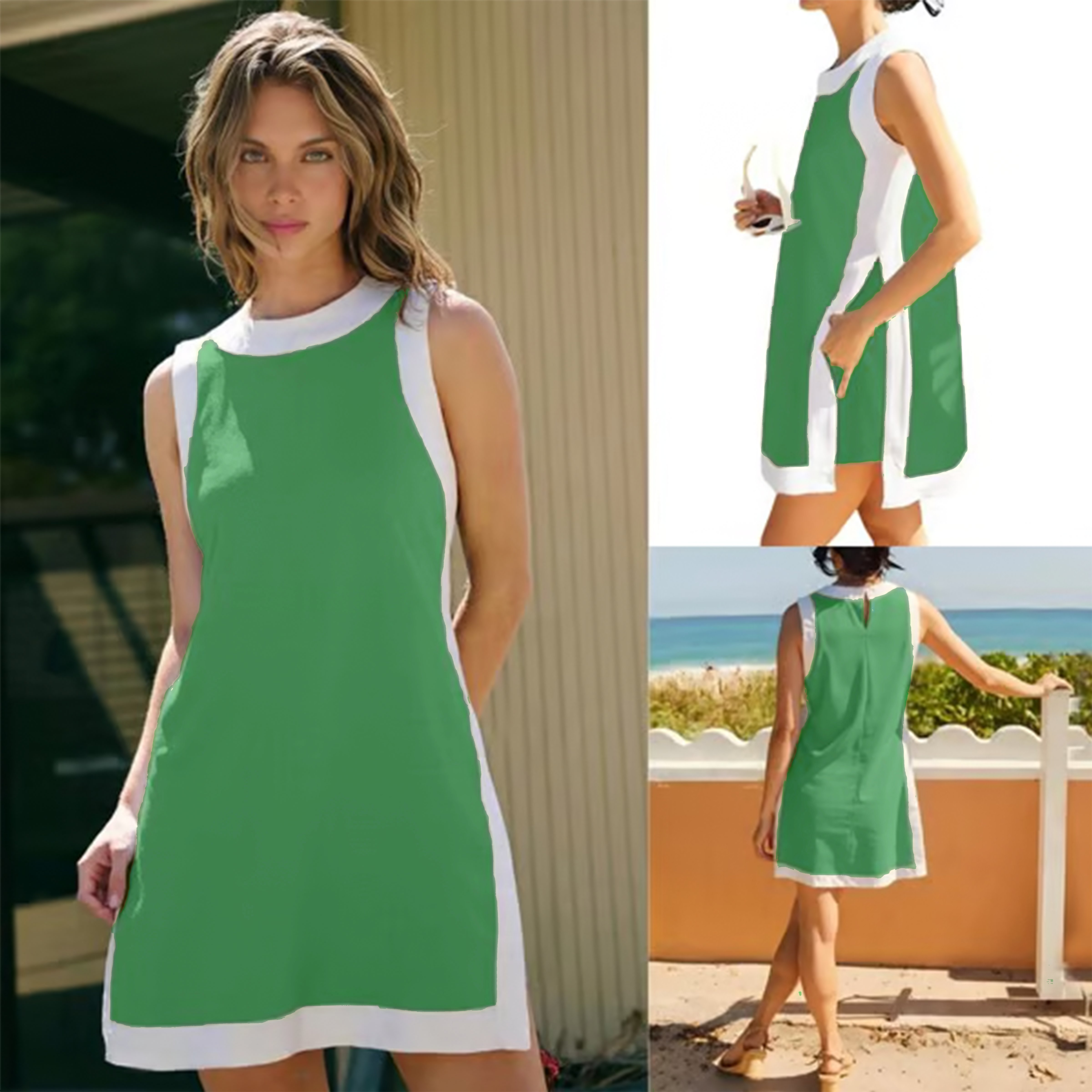 ⏰Hot Sale-Women's Casual Color Block Sleeveless Tops Matching Shorts with Pockets-tidenox