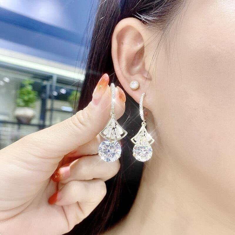 Scalloped Crystal Earrings-tidenox