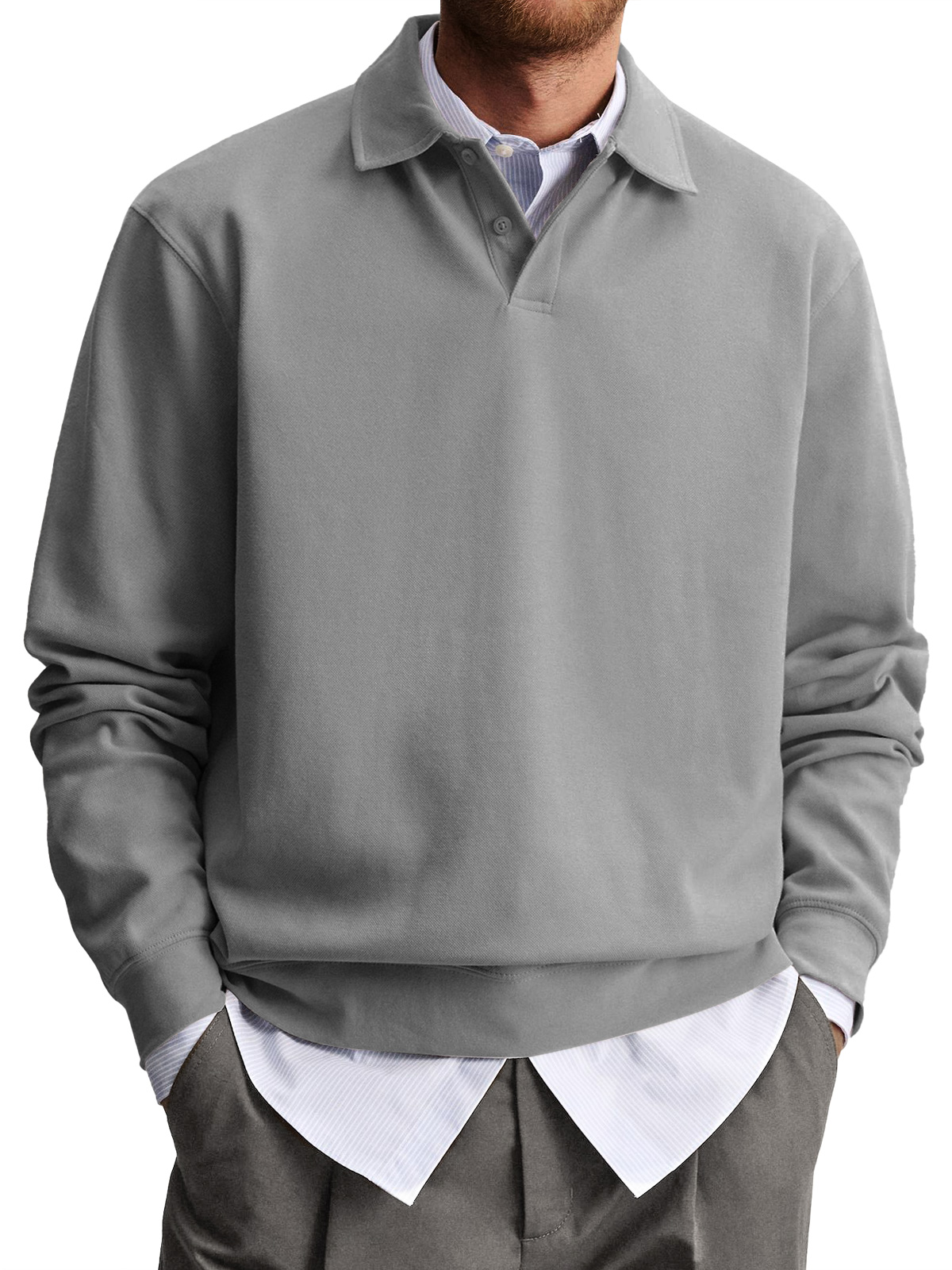 Men's Casual Lapel Comfortable Solid Color Polo Sweatshirt-tidenox