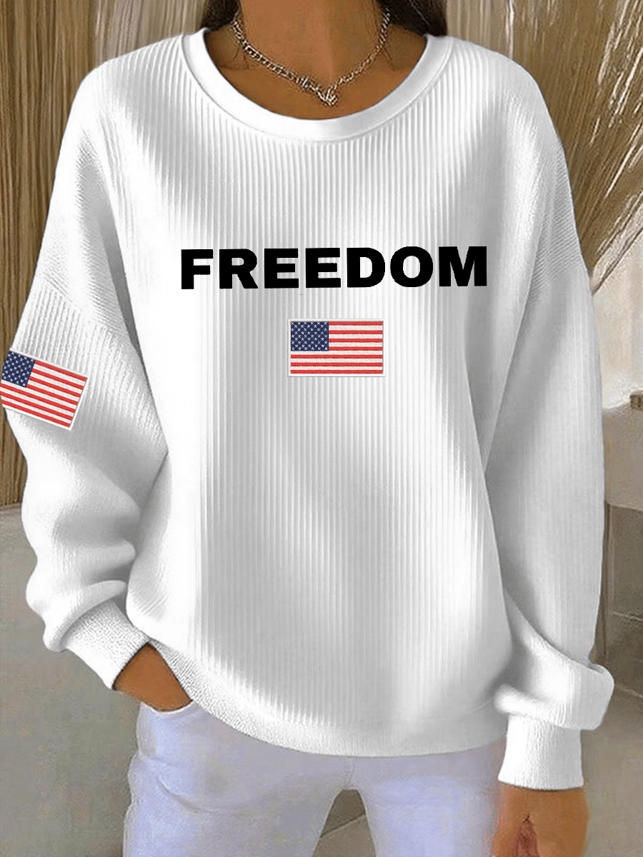 Women's Freedon Falg Print Round Neck Sweatshirt-tidenox
