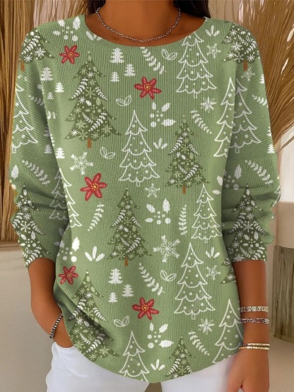 Women's Christmas Tree Pattern Art Print Buttoned Cardigan Sweater-tidenox