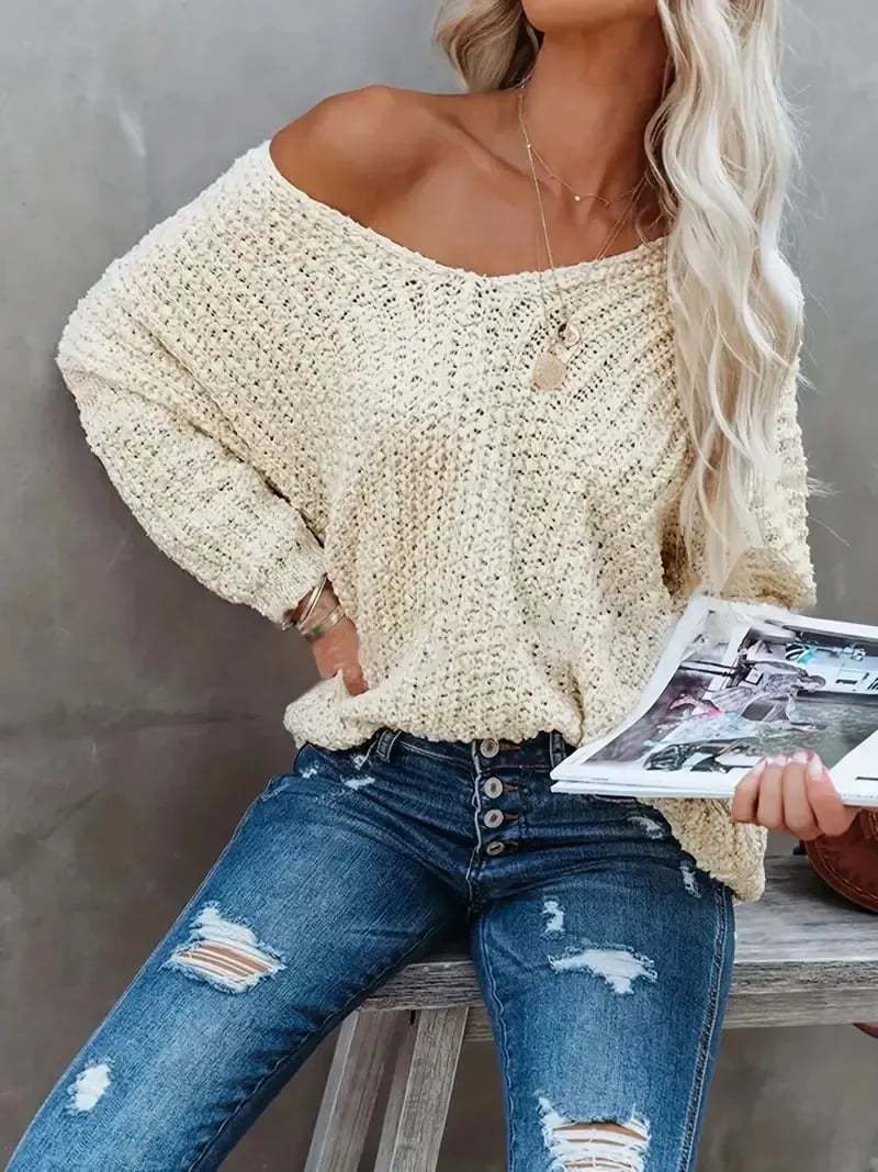 ✨Women's Off-the-Shoulder Sweater Loose Lightweight Pullover Top-tidenox
