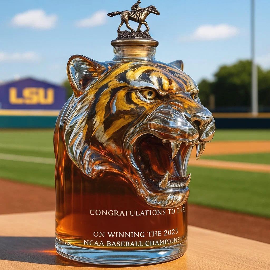 Whiskey bottle Commemorating LSU Tiger's 2025 NCAA Baseball Championship-tidenox